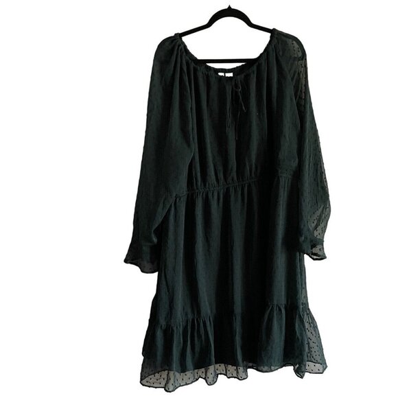 Divided Dresses & Skirts - H & M Divided Women Plus 3XL Green Swiss Dot Sheer Long Sleeve Blouson Dress NWT